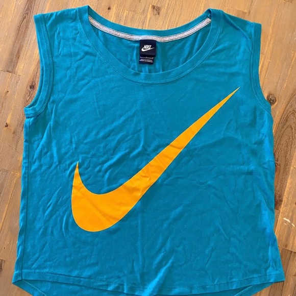 Nike Tank Top, teal w/ orange swoosh, L - Picture 2 of 4
